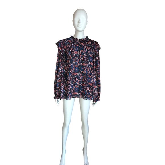 Joie Black, Red and Blue Patterned Sheer Blouse - Picture 1 of 5